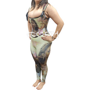 Vintage Goddess Artwork Printed Satin Corset With Tie-Up Straps & High-Waist Leggings | Fashion Corset Two-Piece Set Supplier - Product Image 3