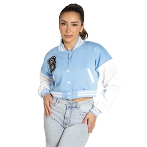 Women's New design women Casual Varsity <b>Jacket</b> with <b>Long</b> Sleeves Short-Length Crop Top Cotton Filled Sustainable OEM Product - Product Image 1