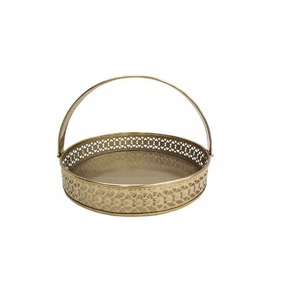 Plateau rond décoratif de table design avec poignée couleur or grand plat au nouveau design pour servir aussi restaurant et décoration intérieure - Product Image 1