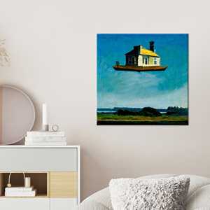 Impression sur toile de la maison flottante surréaliste d'Edward Hopper - Art mural élégant, encadré pour galerie - Product Image 1