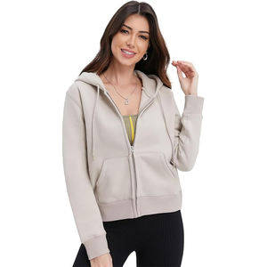 Logo personnalisé en gros Crop Tops femmes à capuche sérigraphié à manches longues blanc épais Sports d'hiver Gym Crop Zip up Hoodie femme - Product Image 2