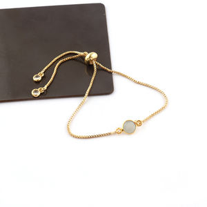 Minimaliste gris calcédoine CZ fait à la main Bracelet réglable nouvelle mode plaqué or boîte chaîne curseur serrure avec diamant pour cadeau - Product Image 3