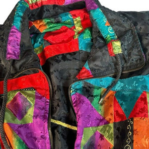 Geometric Print <b>Zip</b> <b>Up</b> <b>Jacket</b> 90s Street Style Color Block Design <b>Jacket</b> For Streetwear And Casual Use - Product Image 5