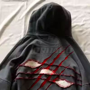 เสื้อฮู้ดดี้สตรีทแวร์ขายดี แต่งลายปักแบบดิสเทรส ผ้าคอตตอน/โพลีเอสเตอร์ทรงโอเวอร์ไซส์ คุณภาพสูง ออกแบบได้ตามต้องการ - Product Image 5