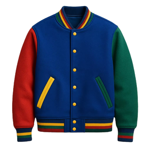 แจ็คเก็ตเบสบอลหนังแฟชั่นใหม่สไตล์วินเทจ ปักอักษรแบบ Letterman  งานปักเชนิลล์คุณภาพสูง สำหรับผู้ชาย - Product Image 1