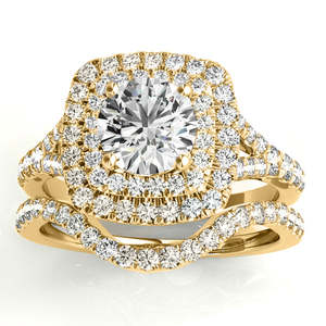 ชุดเครื่องประดับเจ้าสาวเพชรทรงสี่เหลี่ยมแบบดับเบิ้ลฮาโล ทองคำ 14k ทูโทนสีเหลือง ประดับแบบกรงเล็บ สี G-H น้ำหนัก 0.87 กะรัต - Product Image 4