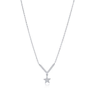 Collier avec pendentif minimaliste en forme d'étoile, pierre en zircon clair, fabrication artisanale turque, rhodié, argent sterling 925, mariage - Product Image 2