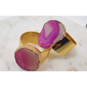 Lot de 2 ronds de serviette Agate Designing Metal Plaqué or Vintage Wedding Resorts and Cafe Table Decoration Ronds de serviette en Inde - Product Image 1