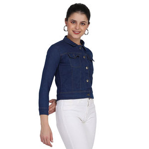 Veste de camionneur en denim bio moyen quantité minimale de commande bas pour femme col rabattu classique tricoté 100% coton respirant - Product Image 4
