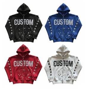 Sudaderas con Capucha de Felpa de Alta Calidad Personalizadas, Diseño con Tachuelas, Logotipo Serigrafiado, Estilo Holgado con Cremallera, Unisex, Ropa Urbana - Product Image 1