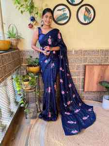 Evergreen Designer Outfit High On Demand Premium Georgette Saree Blouse avec Multy Thread et fournisseur de travail de séquence de l'Inde - Product Image 3