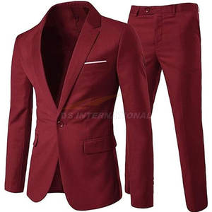 Conjunto de traje ajustado de 2 piezas para hombre, chaqueta y pantalones de vestir de 1 botón con una botonadura para boda, graduación, eventos formales, rojo vino - Product Image 1