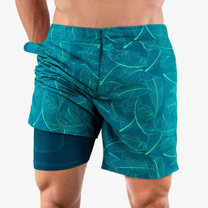 Pantalones cortos de natación para hombre OEM, bañadores de agua estampados de fábrica, pantalones cortos de gimnasio lineales elásticos, pantalones cortos de playa informales para hombre - Product Image 1
