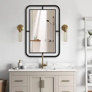 Vente en gros miroir de salle de bain cadre en métal miroir rectangulaire à angle droit extérieur miroir mural à cadre d'angle arrondi