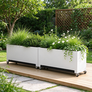Jardinière rectangulaire longue en métal blanc pour extérieur et intérieur, grand pot de fleurs pour hôtel, jardin, aménagement paysager - Product Image 2