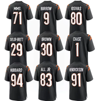 Jersey Sepak Bola Amerika Cincinnati Jahitan Berkualitas Tinggi 2025, Nomor 30 Brown, 71 Mims, 91 Hendrickson, Unisex Hitam, Bahan Bernapas, Model Pendek