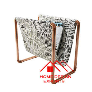 Latest Design Decorative White Leather With Abstract Leaf Design Magazine Holder Iron Magazine Stand for <b>Desk</b> & Table Top Decor - Product Image 1