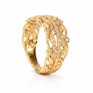 Bague de mariage vintage Art Déco large à plusieurs rangs en or massif 10K 14K avec diamants de laboratoire, design inspiré des feuilles, bague éternité empilable - Product Image 2