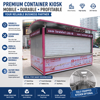 Kiosque mobile en acier avec volet roulant et cadre LED pour la vente de nourriture, de café et de produits de détail en extérieur, kiosque conteneur préfabriqué