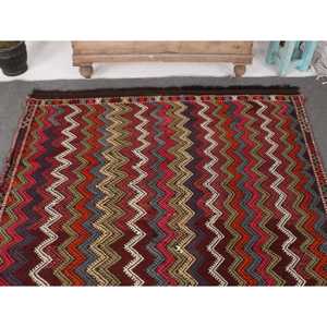 4.8x5.8 ft Rug, Turkish Vintage Area Rug, <b>Red</b> Kilim <b>Wool</b> Rug - Product Image 3