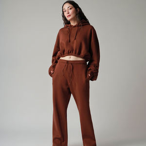 Conjunto Deportivo de Mujer para Invierno 2026, 100% Algodón, Talla Grande, Secado Rápido, Transpirable, Sudadera Corta con Capucha, Pantalones Largos para Gimnasio y Running - Product Image 1