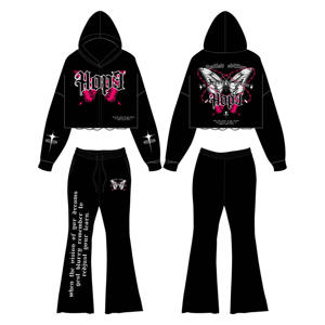 Chándal acampanado apilado de retazos con estampado 3D personalizado para mujer, conjunto de 2 piezas, pantalón de chándal de pierna ancha XXL, Sudadera con capucha, estampado de logotipo de invierno - Product Image 1