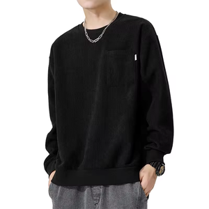 High quality <b>Corduroy</b> sweatshirt round neck long sleeved waffle t-<b>shirt</b> oversize drop shoulder sweatshirts unisex Hoodies - Product Image 3