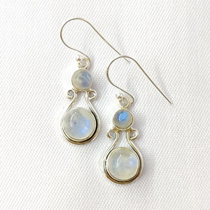Boucles d'oreilles pendantes tendance en pierre de lune avec turquoise, diamant et quartz, 4,3 grammes, serti clos, style clou, pour fiançailles - Product Image 1