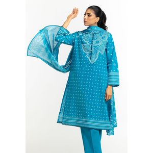 Conjunto de Traje de Verano Festivo de 3 Piezas para Mujer, Azul, Estampado en Laca, 100% Algodón - Product Image 2