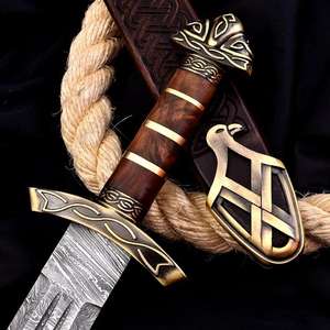 Hand Forged Damascus <b>Steel</b> Viking Sword with Carved Wooden Scabbard Medieval Norse Style Warrior Blade Wholesale Prices OEM - Product Image 4