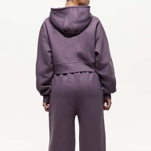 Todo impreso Color sólido 100% algodón transpirable Zip Sweatsuit Set Mujeres Stand Front Heavyweight Winter Sporty Hoodie Jogger - Product Image 2