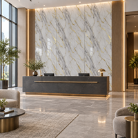 Panneau mural WYRAX aspect marbre blanc gris brillant avec veines dorées pour fond de télévision dans le salon
