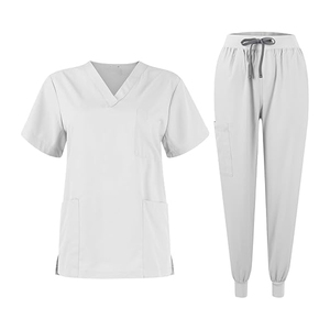 ชุดสครับแพทย์สำหรับทุกเพศคุณภาพพรีเมี่ยมคอวีกันรอยยับแห้งเร็วระบายอากาศสวมใส่สบาย - Product Image 2