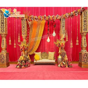 传统Multani风格Mehndi夜间舞台装饰创意时尚婚礼Mehndi夜间舞台套装宝莱坞婚礼手镯舞台