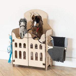 Handgemaakte Houten Stalstandaard Voor <span class=keywords><strong>2</strong></span> Hobbypaarden, Duurzaam Displayrek Met Veilige Opslag Voor Het Verzamelen Van Speelgoedpaarden - Product Image 6