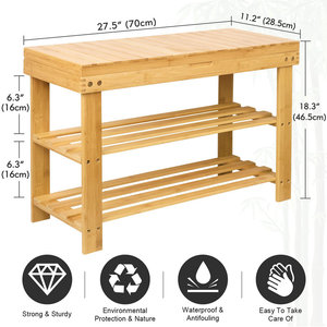 Antique-Style Natural Bamboo <b>Bench</b> Multifunctional <b>Shoe</b> Rack Plant Stand with Storage Home Furniture <b>Shoe</b> <b>Cabinet</b> for Gym Use - Product Image 6