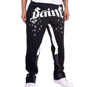 Pantalons de survêtement décontractés pour hommes de haute qualité, style streetwear, empilés, en toile, taille élastique, coupe évasée, poids lourd, rayures contrastées - Product Image 4