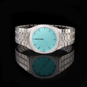 Luxury Iced Out Moissanite Diamond <b>Watch</b> with <b>Blue</b> Dial Stainless Steel Hip Hop Style - Product Image 2