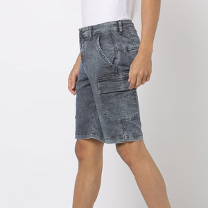 <b>Cargo</b> 2024 New Canvas Knitted <b>Denim</b> <b>Shorts</b> for <b>Men</b> Plus Size Solid High Waist Button Fly Breathable Quick Dry High Street Style - Product Image 3