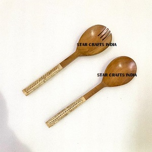 Premium Handle Design <b>Salad</b> <b>Server</b> Durable Wood <b>Salad</b> Mixing Dinner Fork & Spoon Long Handle <b>Salad</b> <b>Server</b> with Wicker Handle - Product Image 6