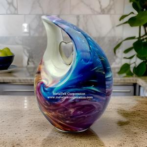 Urna de cremación para adultos, remolino colorido, diseño de corazón en forma de lágrima, fabricante al por mayor, precio bajo, suministros funerarios, lágrima multicolor - Product Image 1