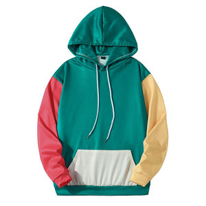 Sweat à capuche multicolores pour homme |   Pull en polaire bleu sarcelle, rouge et jaune |   Sweat-shirt color-block moderne pour le streetwear urbain - Product Image 1