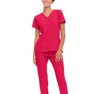 Ensemble d'uniformes médicaux et hôteliers confortables pour le personnel : Haut à col en V et manches courtes avec pantalon assorti - Collection 2026 - Product Image 1