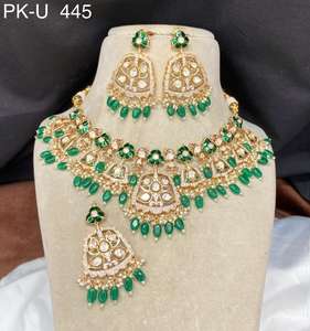 American Diamonds Kundan Conjunto de joyería nupcial Collar de latón Pendientes para bodas Aniversarios Ocasiones especiales para compromiso - Product Image 4