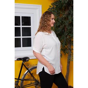 Chemise écru grande taille avec détail sur les manches, voile de viscose - Product Image 3