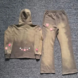 Conjuntos de Invierno Unisex Extra Grandes de Estilo Vintage, Sudaderas con Capucha de Felpa de Poliéster/Algodón con Estampado Personalizado y Pantalones Deportivos con Lavado Ácido - Product Image 4