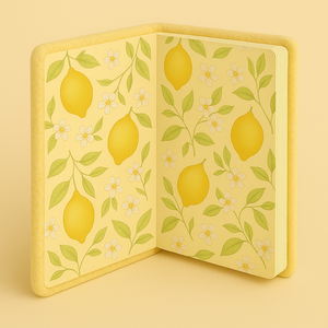 Lacon chanh thêu máy tính xách tay sang trọng màu vàng mờ vải Bìa A5 Dễ Thương Trái cây Tạp Chí với ban nhạc đàn hồi Ren biên giới kim loại quyến rũ - Product Image 3