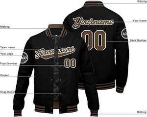 Varsity Jacket Bomber de baseball d'hiver personnalisé avec broderie directe pour hommes plusieurs couleurs en gros - Product Image 4