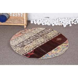 พรมขนสัตว์พื้นที่กว้างแบบวินเทจขนาด9x12ทรงสี่เหลี่ยมผืนผ้าลายแนวแอ็บสแตรกต์สำหรับทางเข้า Hallway-2.8x2.8ft น้ำยางสีน้ำตาล - Product Image 1