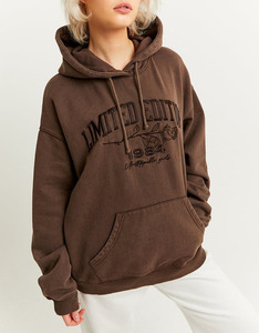 Sudadera con capucha de algodón de gran tamaño para mujer Sudadera con capucha bordada desgastada con lavado ácido vintage - Product Image 3